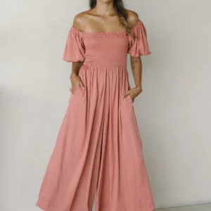 Elegante Jumpsuit met Pofmouwen in Terracotta