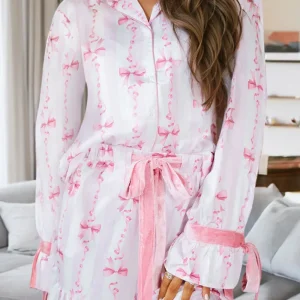 Édith Élégance - Satijnen Pyjama Set met Strikmouwen