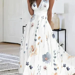 Floral V-hals Jurk – Luchtige Zomerjurk met Bloemenprint en Elegante Pasvorm